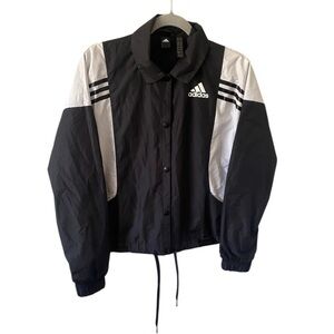 Adidas 3 Stripes Black and White Snap buttons Lightweight Boxy Jacket